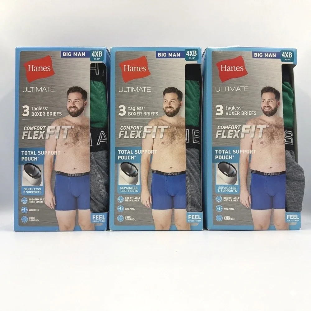 Hanes Boxer Briefs Mens 4XB (56-58) Multicolor 9 Pair Total Support Pouch *NEW*